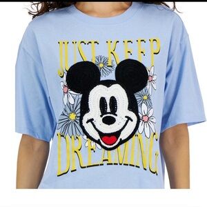 Disney Juniors' Crewneck Graphic Mickey Keep Dreaming T-Shirt in light blue